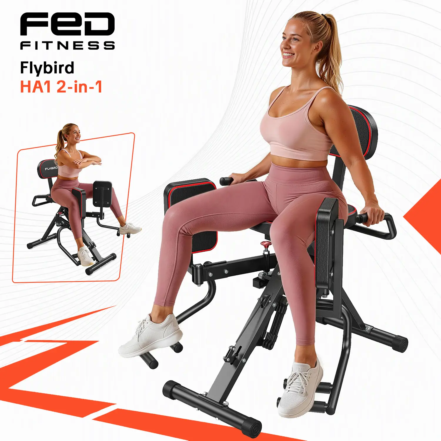 FLYBIRD Series HA1 Compact Glutes Exercise Machine - Sturdy Steel Base Home Gym Lower Body Trainer, Hip Abductor & Adductor Exercise Equipment with 6 Adjustable Resistance Bands, Dual Foot Bar, Dual Modes, Up to 108LBS Resistance