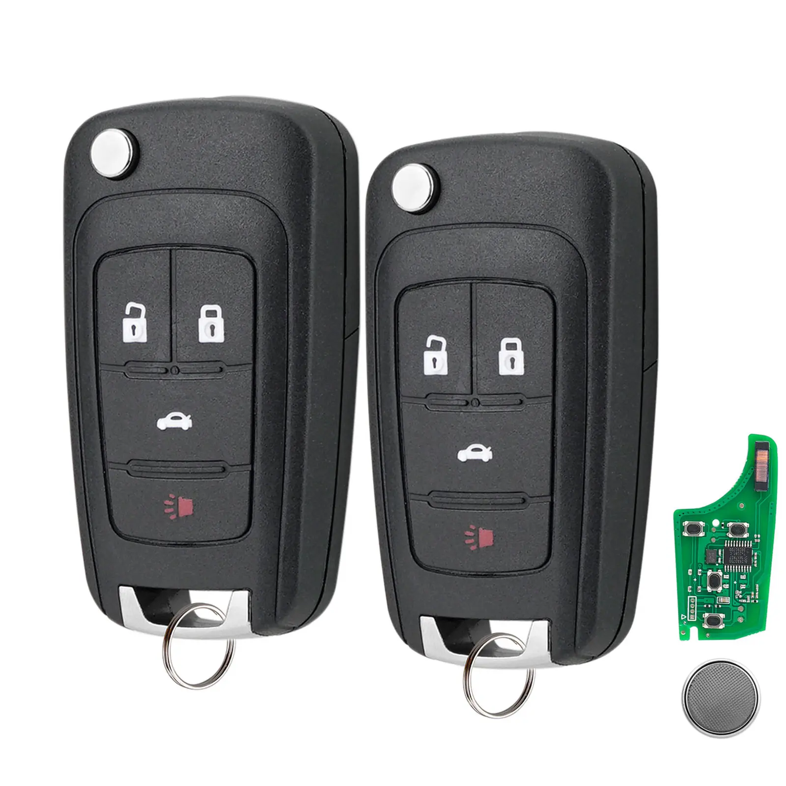 2x Keyless Entry 4-Button Flip Remote Key Fob (OHT01060512) with 2x Key Ring for Chevrolet Malibu, Cruze, Camaro, Equinox, Sonic (2010-2017), Buick, GMC - Includes Batteries, Yes, Local Dealer or Qualified Locksmith Required