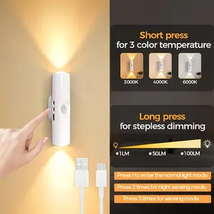 2/4/8-Pack LED Wall Lights, White - Three-Color Light - With USB Charging, Motion Sensor, and Magnetic Mount - Wireless Installation - Ideal for Bedrooms, Hallways, Entryways, Balconies, and Home Interior Lighting