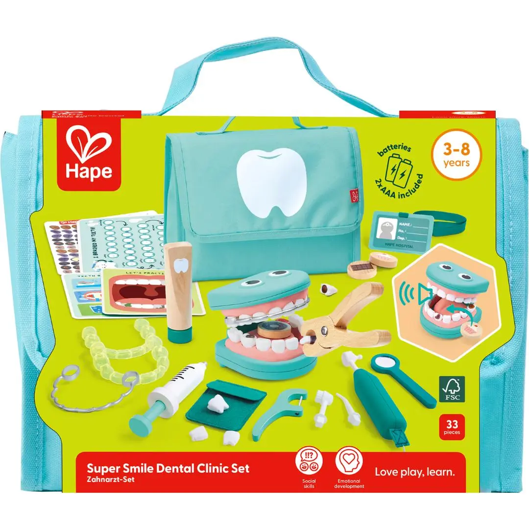 Kids' Interactive Dentist Toy Pretend Play Clinic Set with Vibrating Toothbrush, Floss, Extraction Tools, Pretend Teeth - Supports Children Development, Promotes Oralhygiene Routine, Choking Hazard - Small Parts Note, Learning