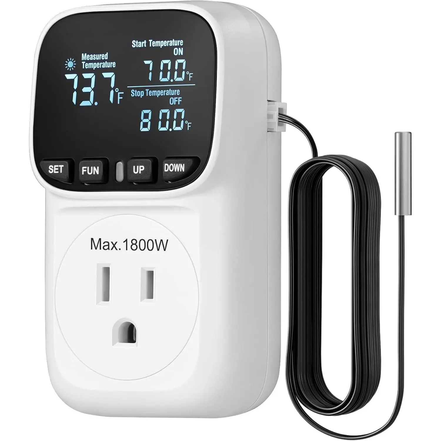 SQ-PNC002 Digital Temperature Controller, 15A/1800W Heavy-Duty Thermostat Outlet Plug with VA Display, 0.1℉ Precision, --40℉ To 210℉℉ Range, Cyclic Timing/Countdown, for Greenhouse Incubator Homebrew