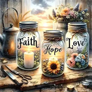 5D DIY Diamond Painting Kit, Round Diamond Art Set for Jars, Candles, Flowers, Mosaic, Canvas, Home Decor Wall Art, Perfect Gift for Handmade Gifts, Diamond Art Tools