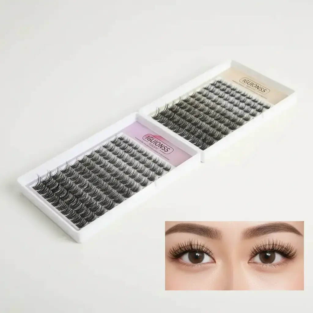 Natural Crossed & Single Cluster Eyelashes Bundle, Fluffy Lash Clusters, Cosmetic False Lashes, 2 Boxes Black C Curl Polyester Fluffy and Dense Lashes for Adults, DIY Eye Makeup Product