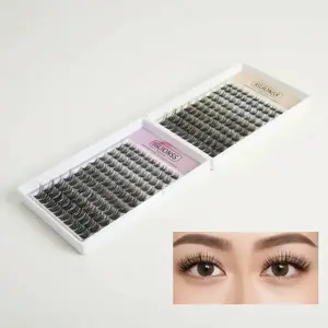 Natural Crossed & Single Cluster Eyelashes Bundle, Fluffy Lash Clusters, Cosmetic False Lashes, 2 Boxes Black C Curl Polyester Fluffy and Dense Lashes for Adults, DIY Eye Makeup Product
