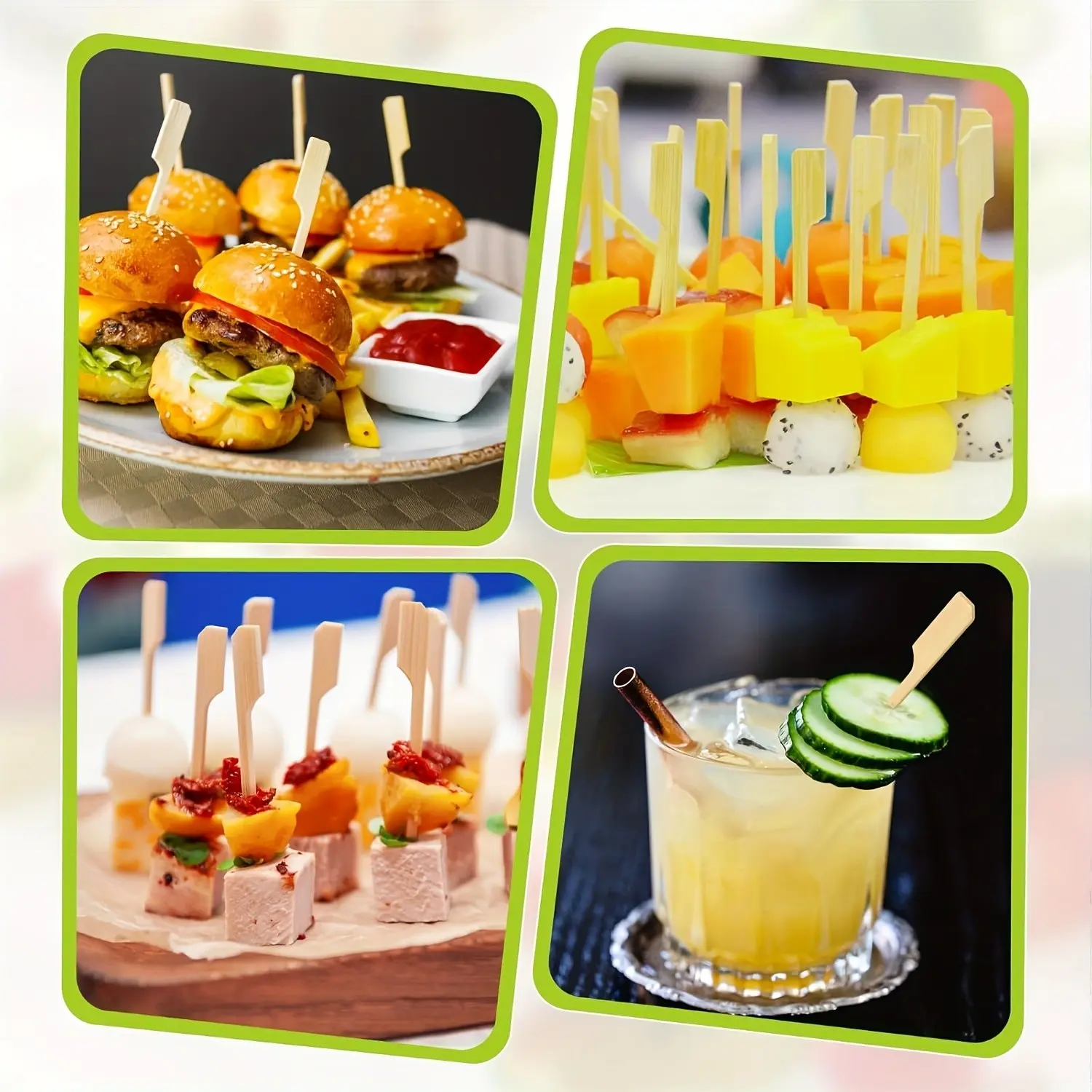 100 Bamboo Skewers for Appetizers, Elegant Flat Toothpicks, Stylish Bamboo Design, Perfect for Cocktails, Sandwiches, Charcuterie Boards