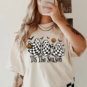 Tis The Season Checkered Ghost Halloween Comfort Colors shirt Oversized fit Unisex garment-dyed heavyweight t-shirt