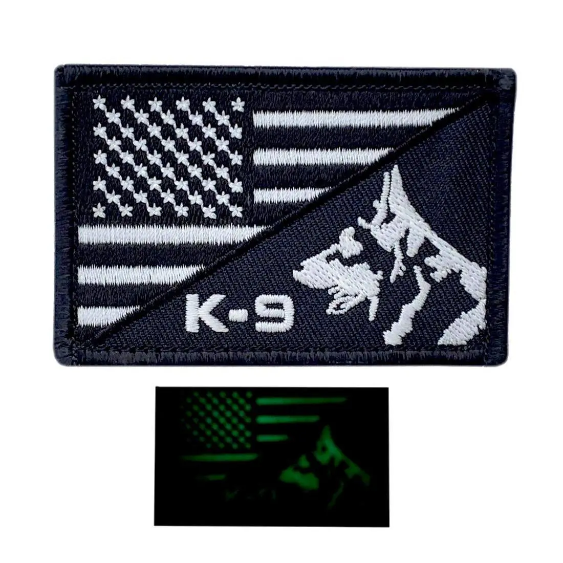 Glow Dark K-9 USA American Flag Tactical Patch [Hook Fastener PK-10]