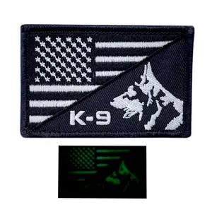 Glow Dark K-9 USA American Flag Tactical Patch [Hook Fastener PK-10]