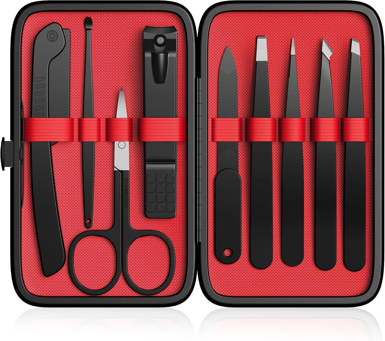 Tweezers Set for Men Facial Hair,9Pcs Eyebrow Kit| Stainless Great Eyebrow Tweezers for Ingrown Facial Hair with Travel Case as Stocking Stuffing Gifts