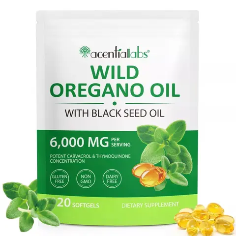 Oregano Oil Capsules, 2 in 1 6000mg Oil of Oregano with Black Seed Oil, Oregano Oil Supplement Capsules, Immune, Digestive Support & Antioxidant, Non-GMO, Gluten Free