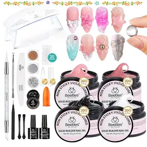 Beetles Solid Builder Gel for Nails, Clear Pink White Hard Gel for Nails 3D Sculpting Gel Non-Sticky Hand Carving Gel Nail Glue Extension Gel with Mold Chrome Nail Powder Tools Salon DIY Dealsforyoudays