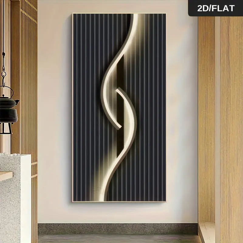 1PC 2D Flat Modern Abstract Design Minimalist Style Artistic Light and Shadow Interwoven 3D Decorative Painting Living Room Entrance Hall Corridor Art Hanging Canvas Artwork Frameless Canvas Wall Art Abstract Lines Home Wall Decor, Decoration