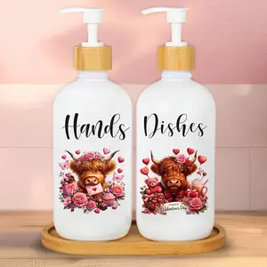 2Pcs Valentine's Day Soap Dispenser Set with Tray Red Heart Gnome Dishes and Hands Dispenser with Pump 16 Oz Refillable Liquid Soap Container for Home Kitchen Bathroom Decorative Bathroom Accessory Home Goods