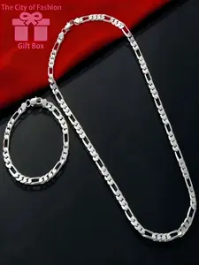 Elegant 925 Silver Color 4mm Figaro Cuban Chain Necklace, Anti-Allergy, Anti-Color Change, Perfect Party Gift, Versatile Jewelry