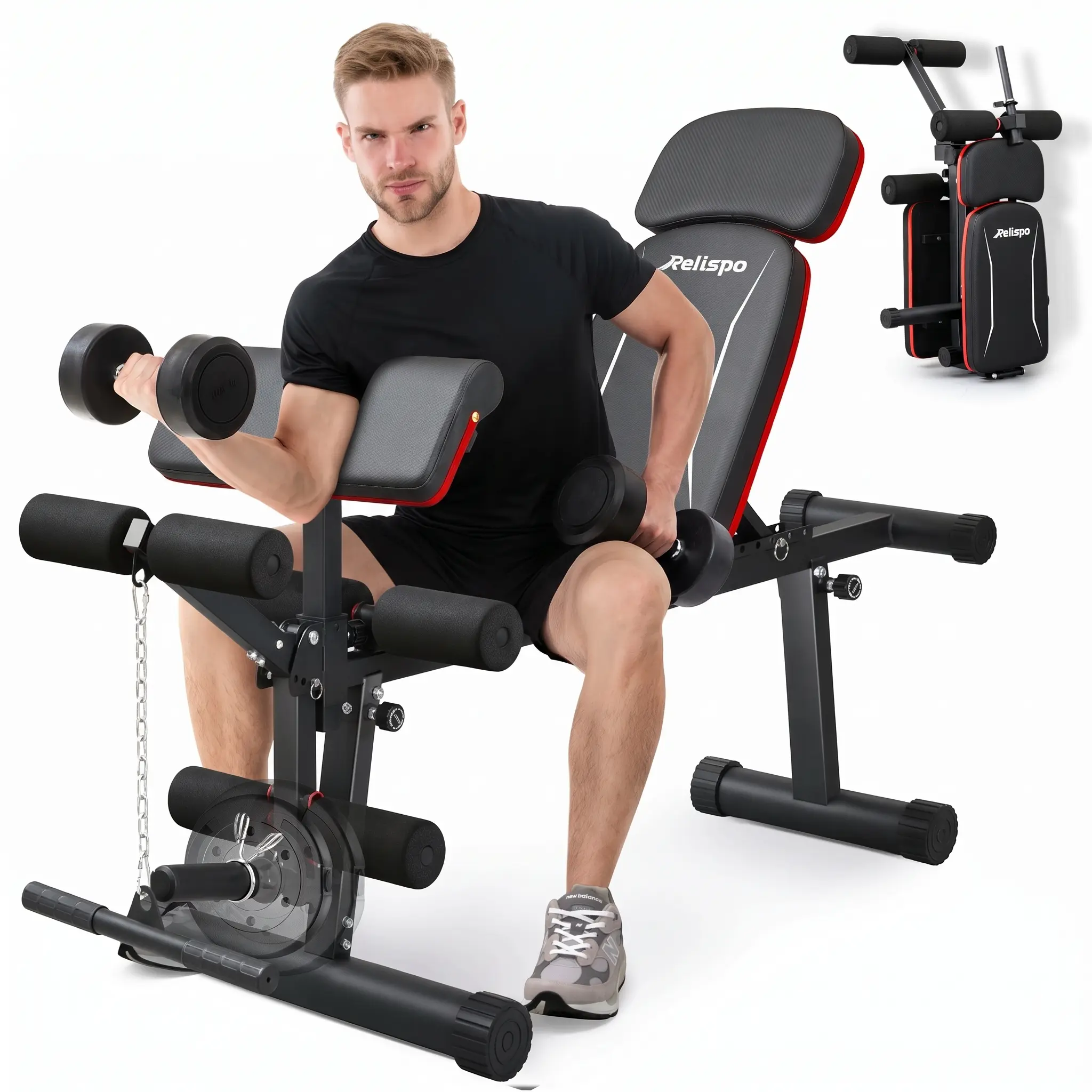 Relispo Foldable Weight Bench with Leg Extension - 1200LB Heavy Duty Home Gym Equipment