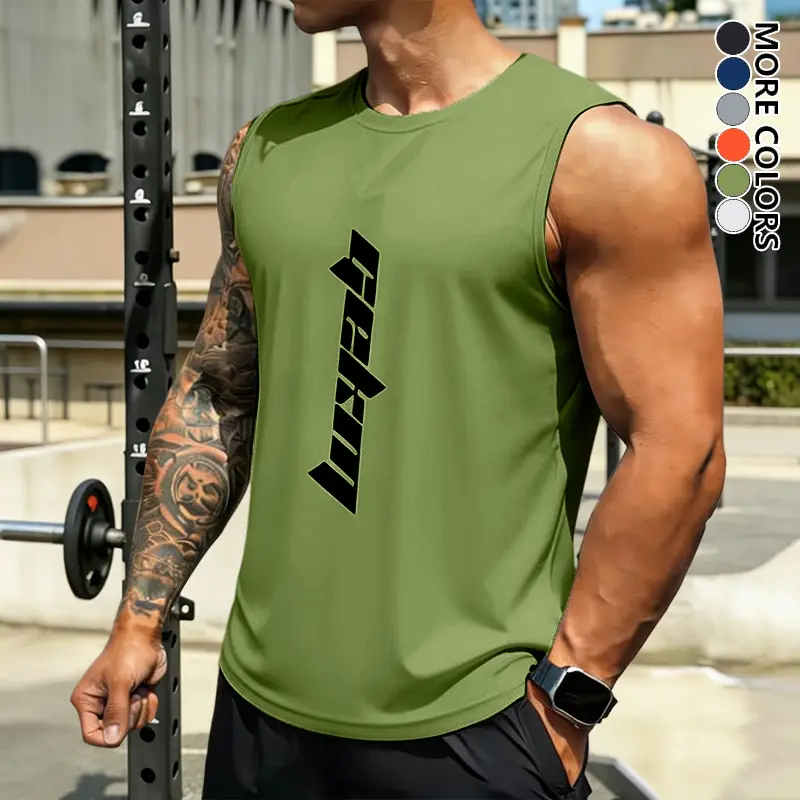 Men's Sports Fitness Vest - Printed Crew Neck Tank Top, Quick-Dry Breathable Fabric, Geometric Fashion Design, Ideal for Summer Athletic Workouts, Father's Day Gift