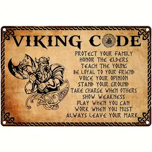 Viking Code" Inspirational Metal Wall Art, 8"x12" - Rustic Aluminum Sign with Vintage Norse Warrior Design, Perfect Gift for Men & Home Decor, Durable Outdoor & Indoor Display