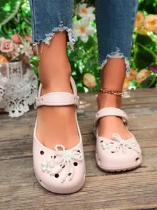 Summer New Bow Hole Shoes for Women, Breathable Anti-Slip Casual Shoes, Quick-Dry Design, Suitable for Bathroom, Beach, All Seasons