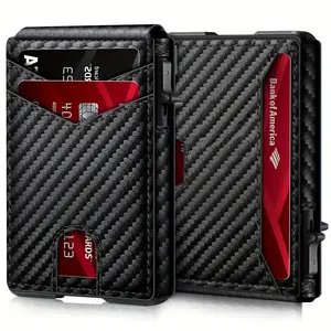Side Push Multi-Card Position Men's Wallet Carbon Fiber Bi-Fold Flip Cover Card Case Anti-Theft RFID Tracking Wallet