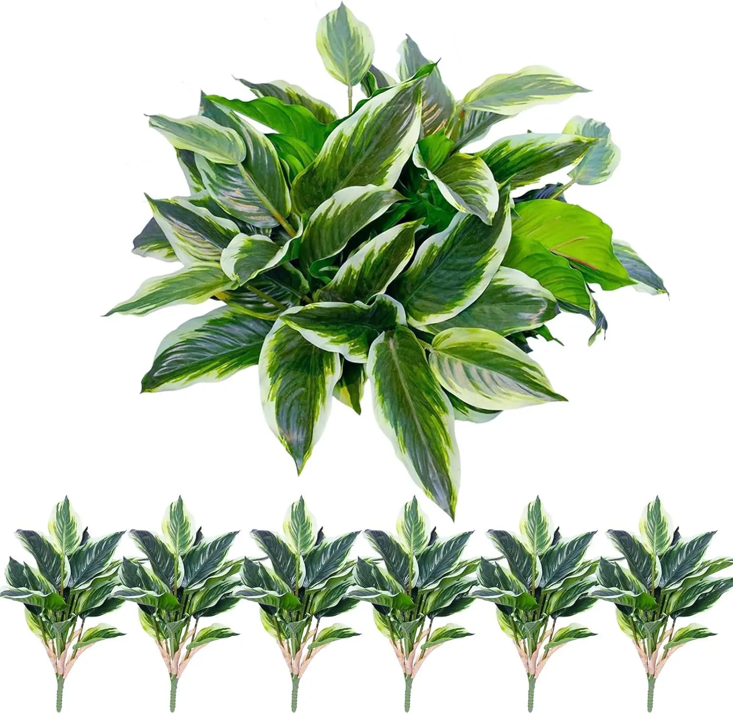 6PCS Artificial Hosta Plants Outdoor, Fake Hostas for Planters | UV resistant faux greenery with lush tropical leaves for porch, patio, garden pots, balconies and indoor outdoor decor
