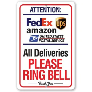 Deliveries Please Ring Doorbell Sign for Package and Box Deliveries -Directional Deliveries Metal Sign for Home Office, Porch Entryway Gate, 8x12 Aluminum Safe - Use Indoors or Outdoors