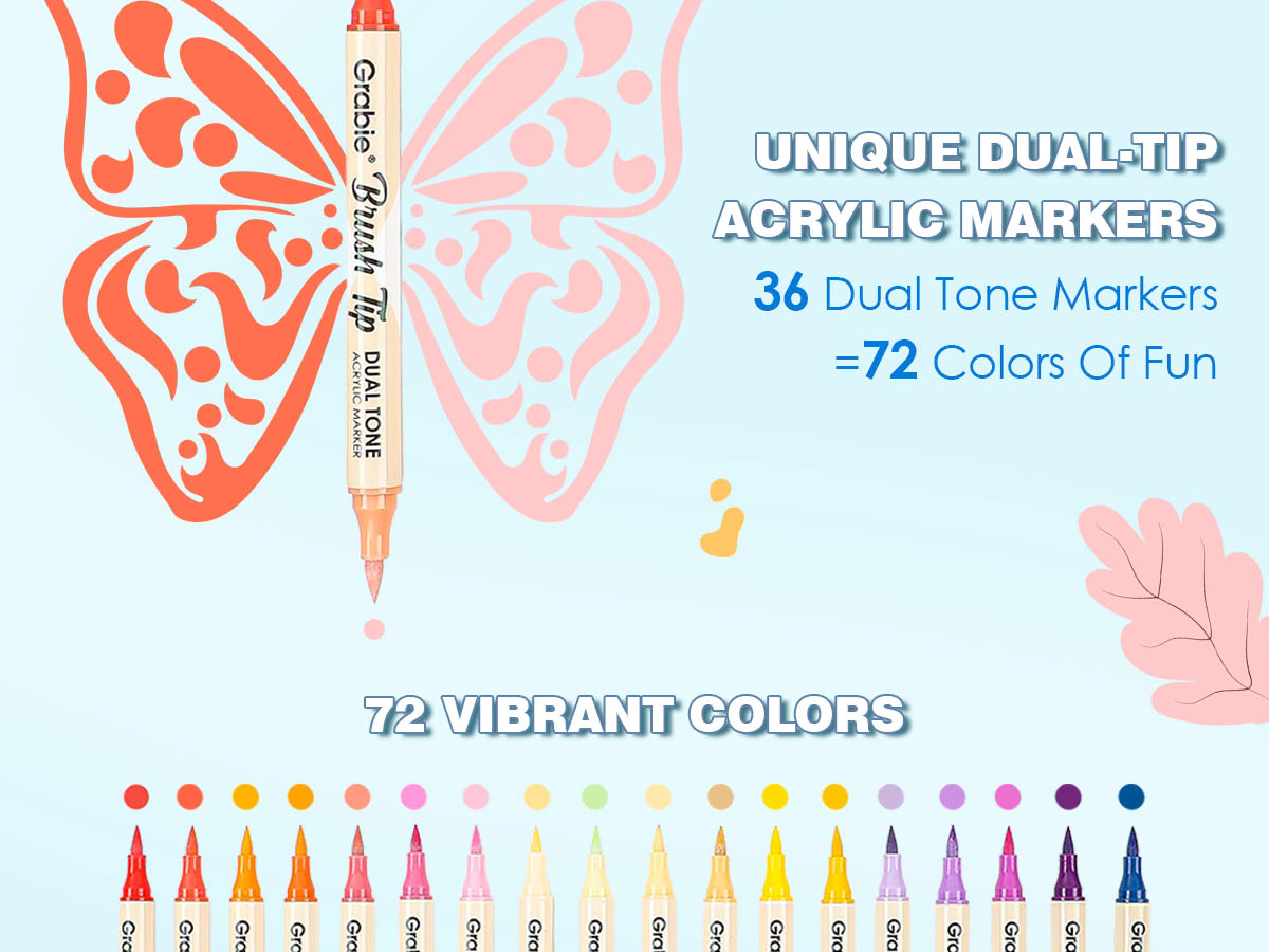 Grabie Dual Tone Brush Tip Acrylic Paint Marker Set Of 36, artist supplies, drawing materials, HolidayHaul