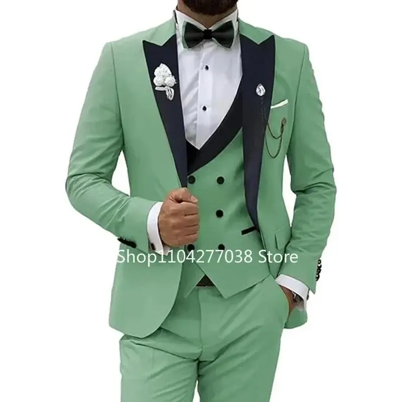 Men's 3-Piece Slim-Fit Solid Formal Suit Set - Menswear Blazer, Vest, Pants, Peak Lapel, Long Sleeve, Polyester Viscose Material for Wedding, Business Occasions