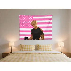 Personalized Pink American Flag Tapestry:American Flag Pink Stars And Stripes Man Wall Tapestry Decor Art Hanging For Living Room Bedroom Home Decoration