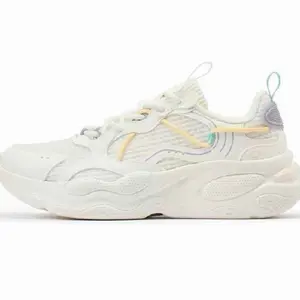 White Chunky Sole Sneakers with Pastel Accents and Lace-Up Design for Comfort and Style