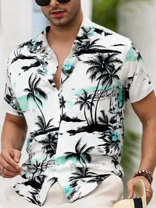 Men's Summer Island Sunset Hawaiian Style Short Sleeve Shirt, Loose Fit, Casual Wear, Perfect for Beach, Street, and Party