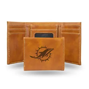 Rico LETRI1101BR NFL Miami Dolphins Laser Engraved Brown Trifold Wallet