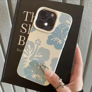 A blue Hawaiian floral pattern phone case made of TPU, the TPU material is anti-slip and anti-drop, suitable for iPhone 17/16/15/14/13/12/11 PRO PROMAX PLUS AIR XS XSMAX, is an ideal gift for friends and family, DKPW524