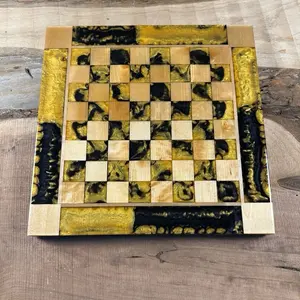 Golden Black Onyx Maple Wood Chess Board (INCLUDES PIECES)