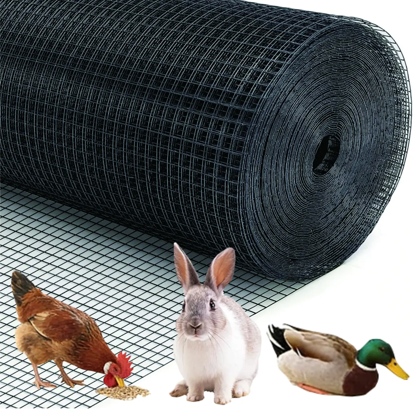 Black Hardware Cloth 48 in × 100 ft, 19 Ga 1/2 inch Black PVC Vinyl Coated Welded Wire Fence Supports Poultry Netting Chicken Coop Cover Wire Fencing Chicken Run