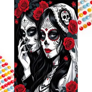5D DIY Full Drill Round Diamond Painting - Diamond Art Painting Kit Skull Rose Veil Mosaic, Canvas - DIY Decorative Painting, Home Wall Decor, Suitable for Halloween, Christmas, Birthday, and Anniversary Gifts, Diamond Art Tools, Diamond Painting Kits