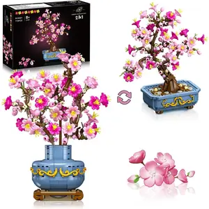 HOGOKIDS Flowers Cherry-Blossom Bonsai Building Set - 2 in 1 Artificial Bonsai Tree Plants for Home Decor & Display Cherry Botanical Flowers Building Toy Birthday Gift for Adults Teens Kids(775PCS)