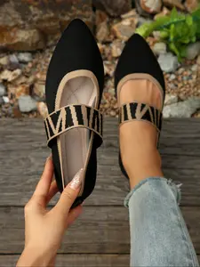 Women's Pointed Toe Knit Flat Shoes, Casual Flats, Classic Style, Plain Design, Elastic Back Strap, Breathable Mesh, Slip-On Comfort, All Seasons
