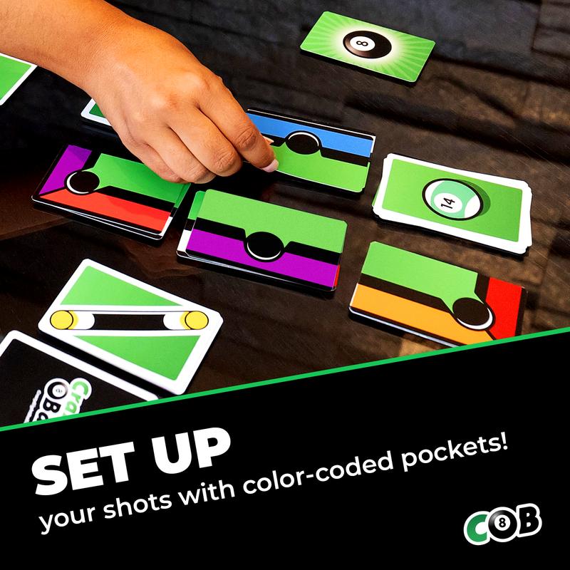 Crazy 8-Ball – Intense Two-Player Card Game of Setup and Sabotage – Turn Pool Into a Head-to-Head Duel – Rack ’Em, Stack ’Em, Sink the 8-Ball First – Ages 10+