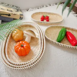 Imitation Bamboo Woven Tray Oval Handmade Bamboo Storage Basket Household Imitation Bamboo Woven Tray