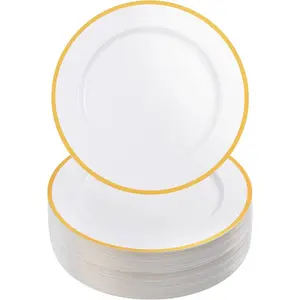 12 Inch White Charger Plates, 50 Pack White Charger Plates with  Trim, for Dinner Plates, Plastic Plates for Dinner, Wedding, Party,  Year