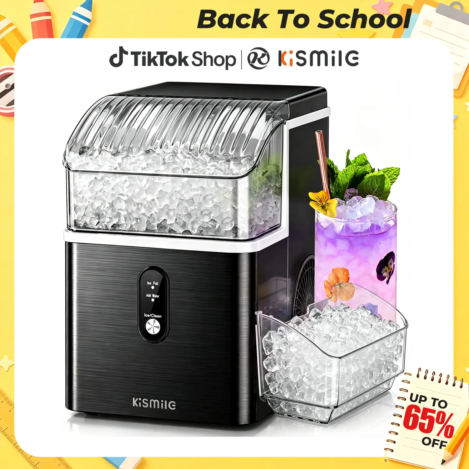 Kismile Countertop Nugget Ice Maker, 35Lbs/24H Fast Ice Making, 7 Mins Quick First Ice, Self-Cleaning Pebble Ice Machine with 1.2L Water Tank, Portable Ice Maker for Home Kitchen Office Bar, Black,home essentials