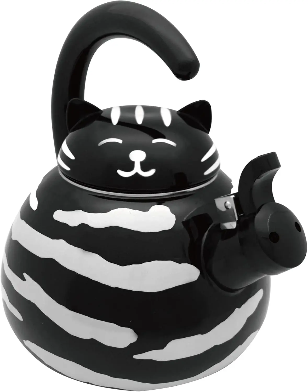 Enamel on Steel Whistling Tea Kettle, Stovetop Teakettle (2.1 Quart, Black Cat)