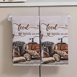 Vintage Coffee Pattern Kitchen Towel, Waffle Texture Dishcloth, Hand Towel, Kitchen Decor, Neighbor Gift, Moving Gift, Mom Gift, Birthday Gift