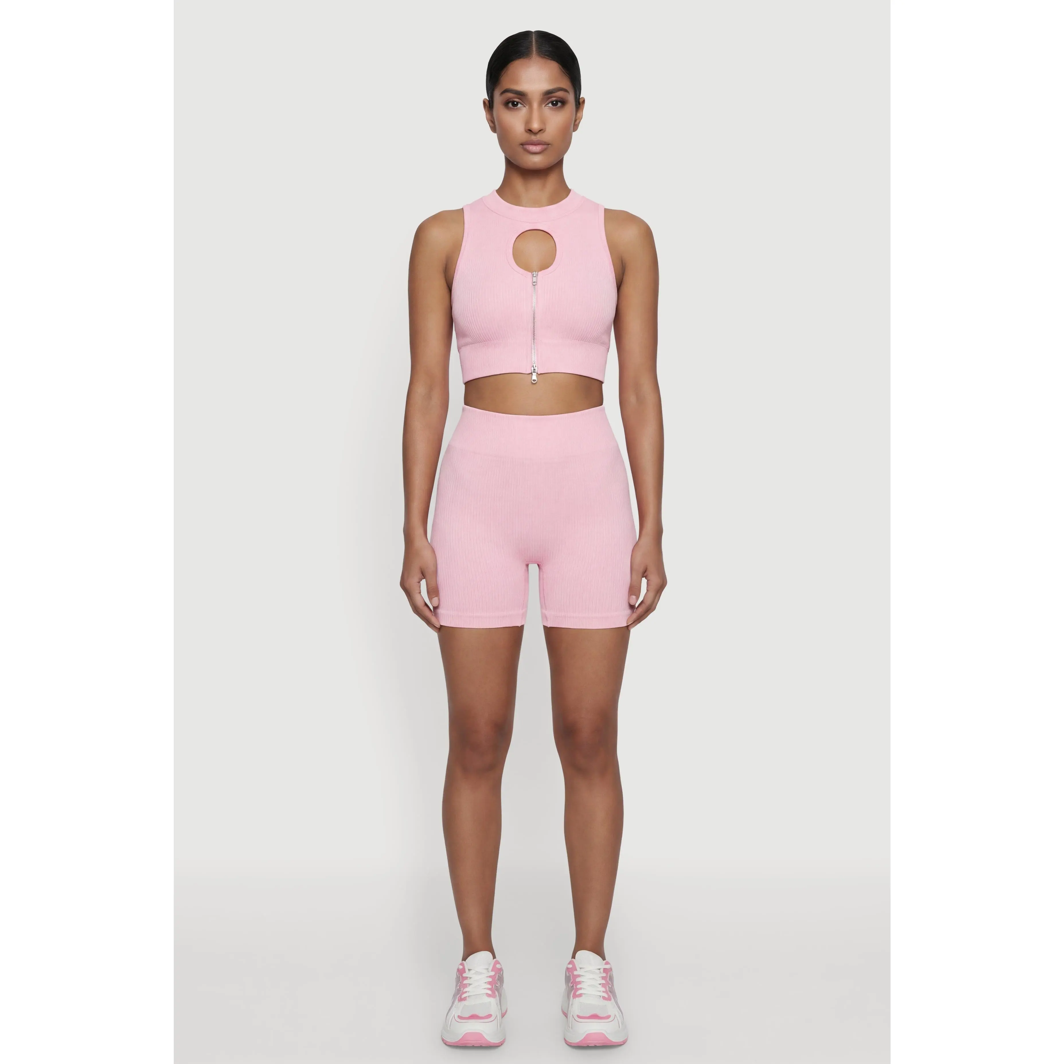 High Waisted Compression Rib Bike Shorts