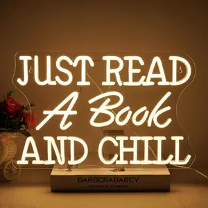 3D Neon LOVE & Just Read A Book And Chill LED Neon Sign, White LED Wall Decor, USB Powered with Dimmable Switch, Neon Light for Classroom Bookstore Library Study Room Reading Party Decoration