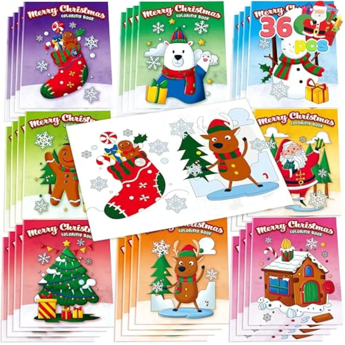 36 Pcs Christmas Coloring Books Bulk for Kids, Mini Coloring Booklets in 9 Covers with 10 Characters for Christmas Party Favor Supplies, Stockings Gifts Goodie Bags Stuffer Filler
