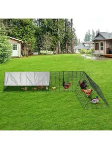【Christmas Gift】silver- Large Metal Chicken Co Op With Run - Heavy-Duty Outdoor Portable Chicken Tractor With Waterproof Cover, Predator-Proof Poultry Enclosure For Hens, Ducks, Rabbits