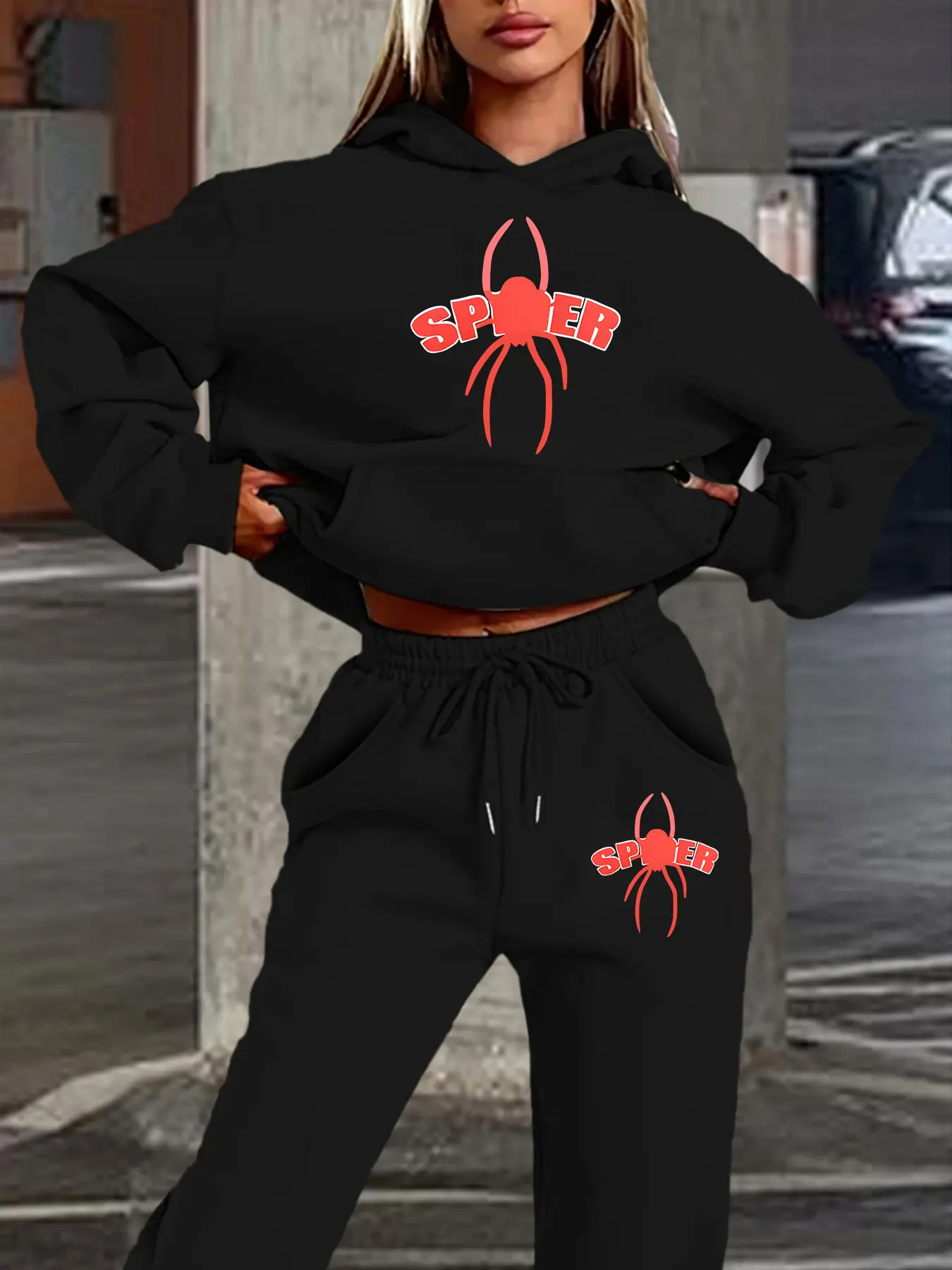 Hoodie Spider Man Jogger Set Kakazzy Mens And Womens Black Spider 