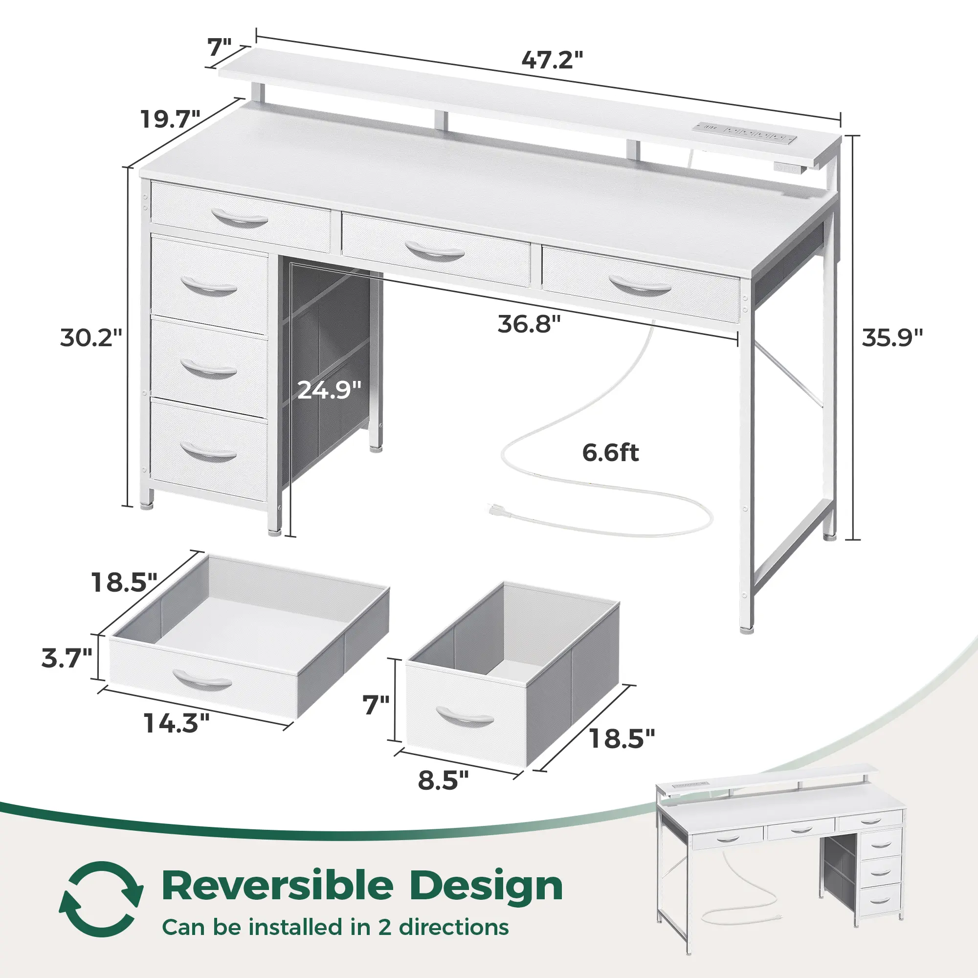 6 Drawers 47 inch White