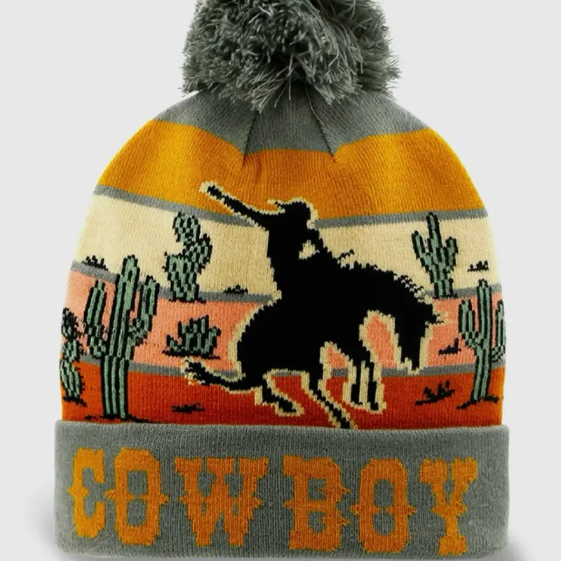 Cowboy Western Adventure Knit Beanie Pom Winter Hat